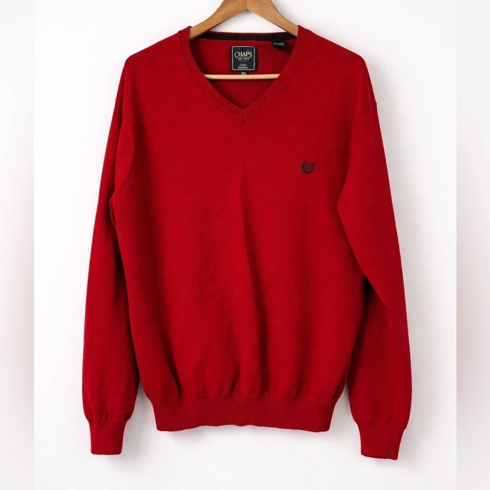 Chaps Cotton Cashmere V Neck Sweater Red Men’s XL Classic